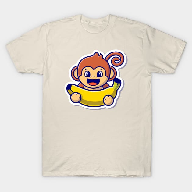 Cute Monkey Holding Banana (2) T-Shirt by Catalyst Labs